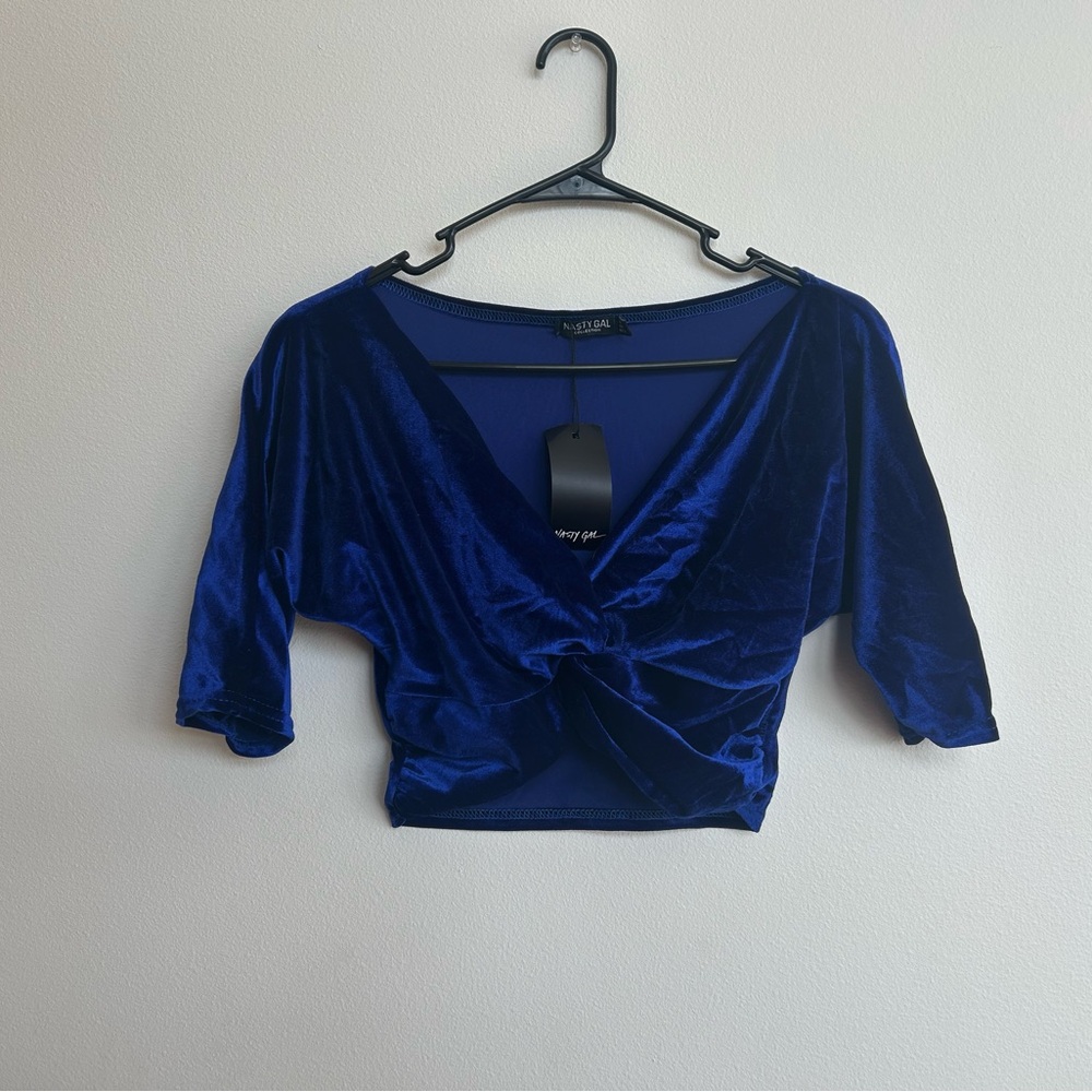 Nasty Gal Blue Velvet Twist Detail Crop Top